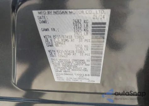 2014 Infiniti Qx60 z USA, uszkodzony, nr VIN 5N1AL0MMXEC540188